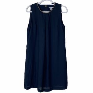 H&M navy chiffon gold beaded collar shift dress